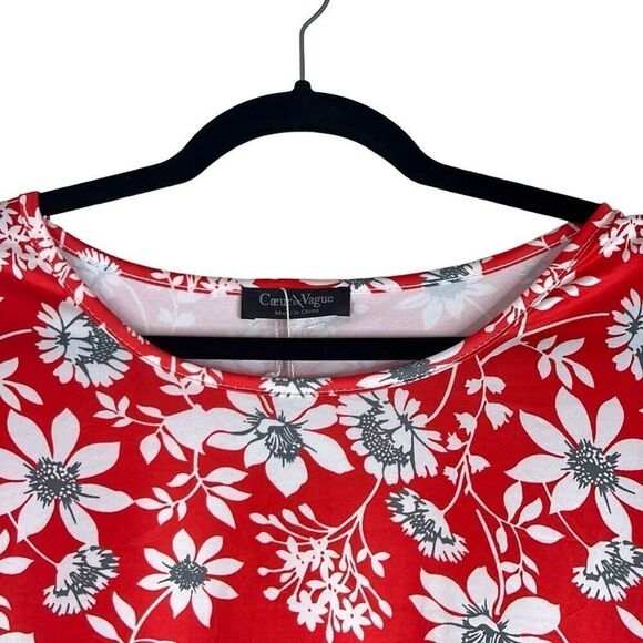 Coeur de Vague 2XL Red White Floral Shift Swing Dress Pockets Stretch NWT - Picture 3 of 10